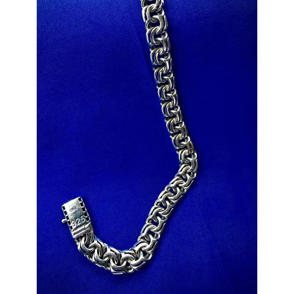 925 Sterling Silver Byzantine Link Bracelet 9mm 9in Heavy Polished